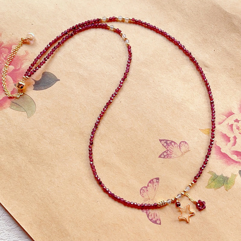Small Natural Garnet 14k Gold Plated Copper Passion Triple Wrap Bracelet