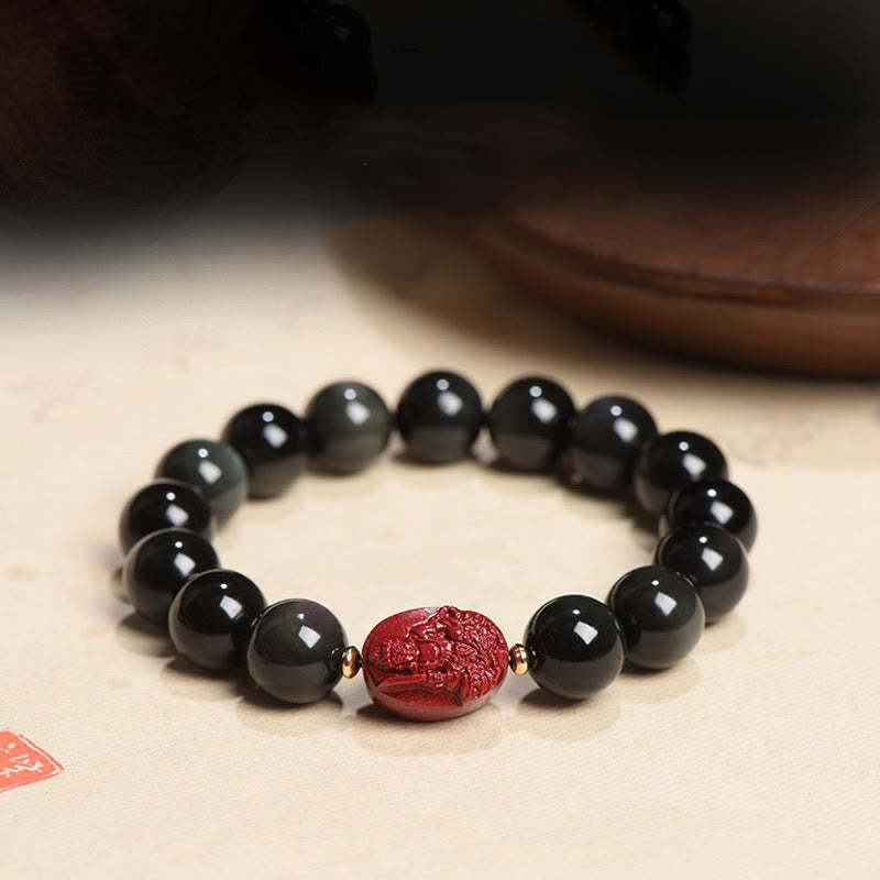 Chinese Zodiac Natal mystic zen Natural Black Obsidian Cinnabar Purification Bracelet