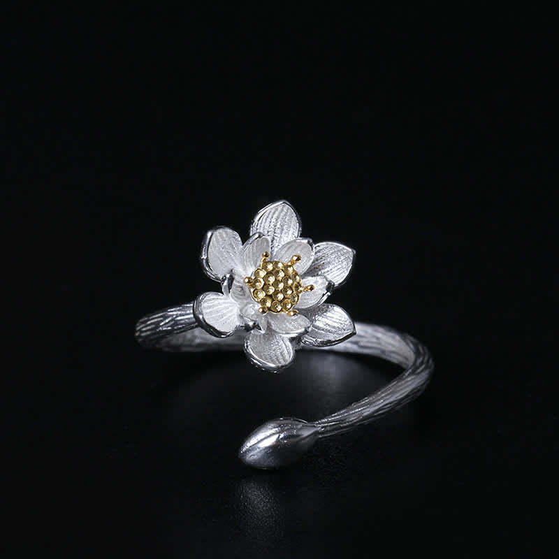 925 Sterling Silver Lotus Flower Blessing Ring