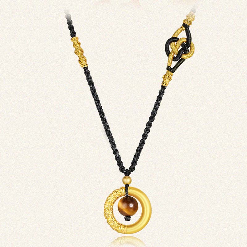Round Tiger Eye Cinnabar Bead Protection Necklace Pendant