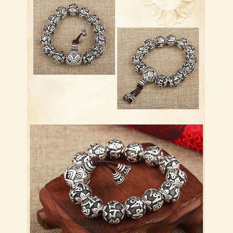 Tibetan Om Mani Padme Hum Carved Alloy Beads Amulet Bracelet (Extra 35% Off | USE CODE: FS35)