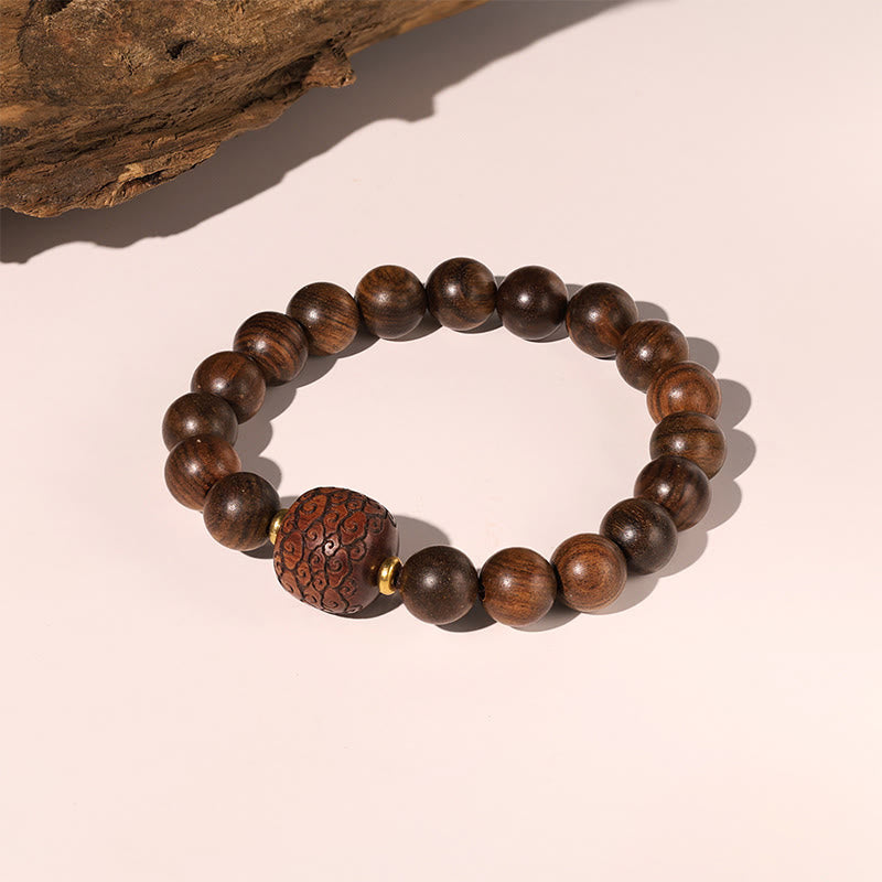 Rosewood Auspicious Clouds Totem Fu Character Bamboo Pattern Warmth Bracelet