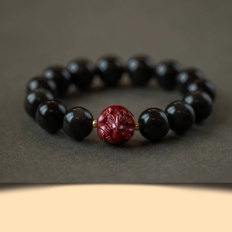 Chinese Zodiac Natural Black Obsidian Cinnabar Purification Bracelet