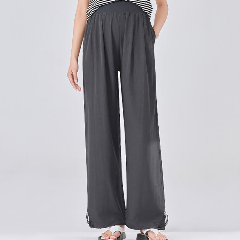 Casual Plain Loose High elastic belly support Women's Viscose Wide Leg Pants With Pockets