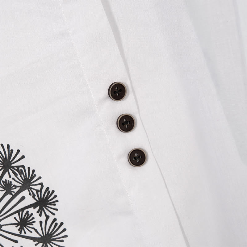 Casual Dandelion Long Sleeve Round Neck Shirt Cotton Linen Women's Shirts