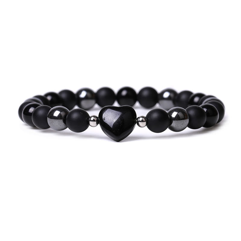 Black Onyx Tiger Eye Stone Crystal Love Heart Protection Bracelet