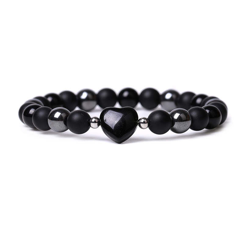Black Onyx Tiger Eye Stone Crystal Love Heart Protection Bracelet