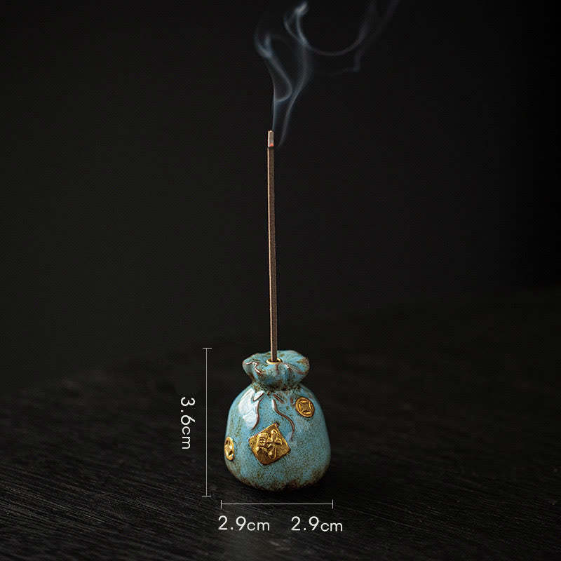 Small Treasure Bowl Lucky Bag Bagua Tray Healing Ceramic Stick Incense Burner Decoration