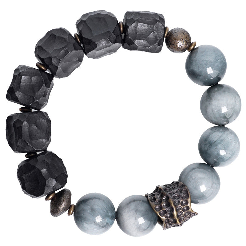 Eagle's Eye Stone Ebony Wood Copper Confidence Couple Bracelet