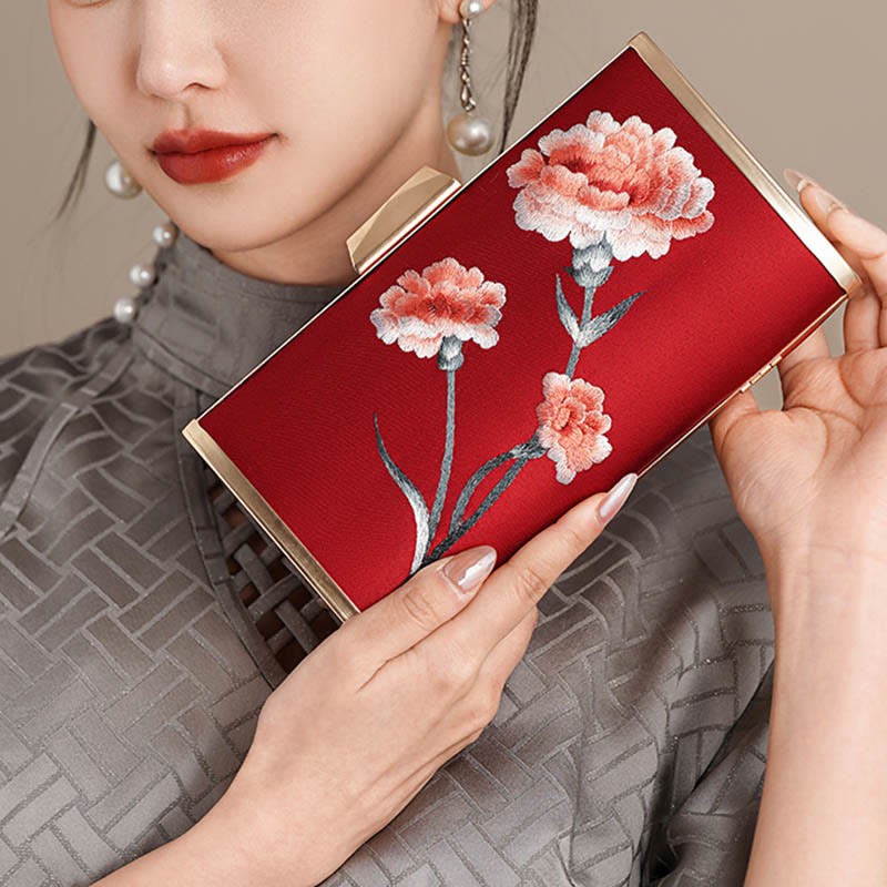 Carnation Peony Begonia Su Embroidery Wedding Shopping Purse Handbag Crossbody Bag