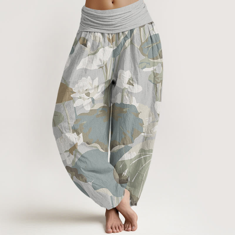 Lotus Leaves Design Women's Elastic Waist Harem Pants