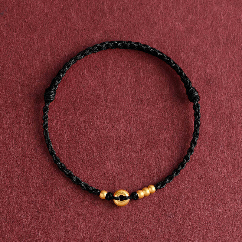 999 Gold Small Peace Buckle Design Handmade Luck?Braided Rope Bracelet Anklet