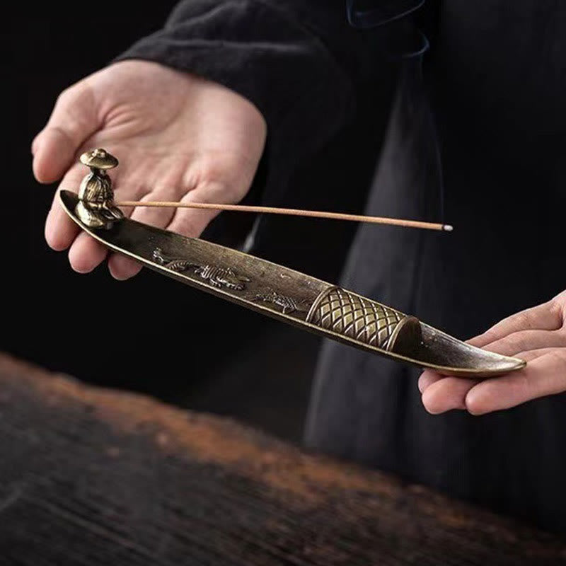 Fisherman Boat Koi Fish Zinc Alloy Incense Stick Holder Healing Incense Burner Decoration