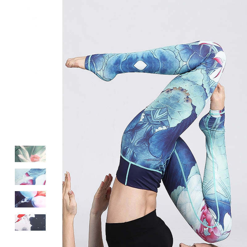 Lotus Flower Print Design Pants Sports Fitness Yoga Leggings Women's Yoga Pants