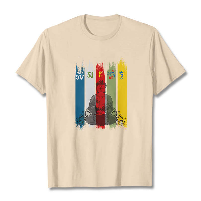 Six True Words 'Om Mani Padme Hum' mystic zen Sitting With Lotus Cotton Tee T-shirt