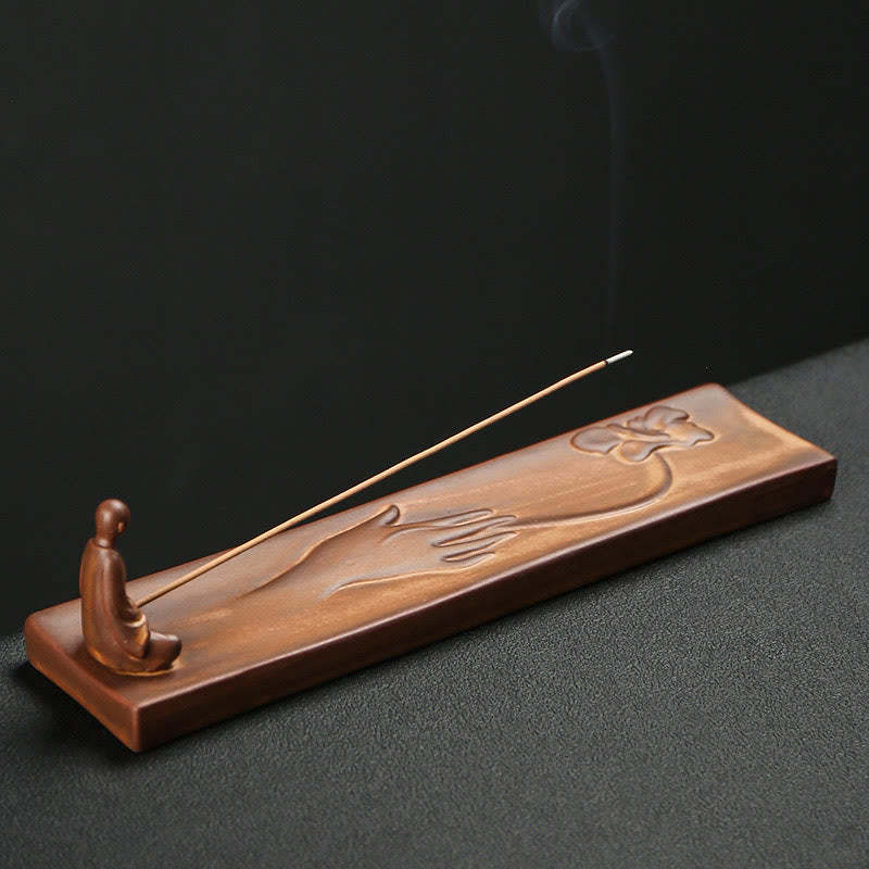 Fisherman Fishing Boat Bamboo mystic zen Hand Lotus Spiritual Healing Ceramic Stick Incense Burner Decoration