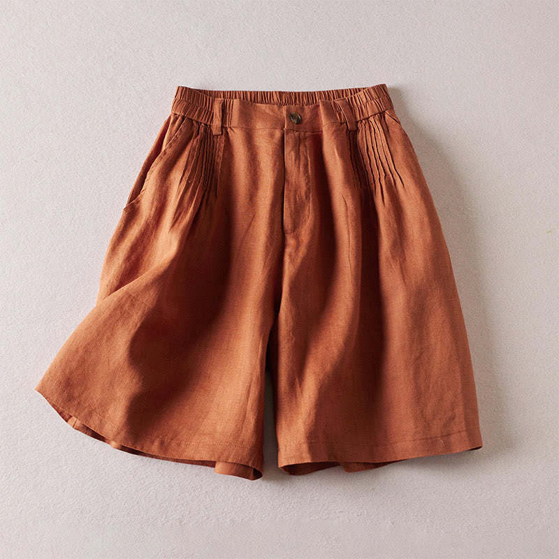 Summer Daily Simple Wrinkle Design Cotton Linen Women's Shorts With Pockets