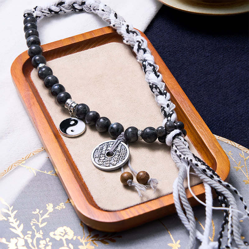 Black Glitter Stone Cat's Eye Yin Yang Mountain Ghosts Spend Money Power Double Layer Rope Bracelet