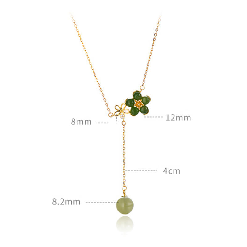 925 Sterling Silver Hetian Cyan Jade Plum Flower Blossom Design Luck Necklace Pendant