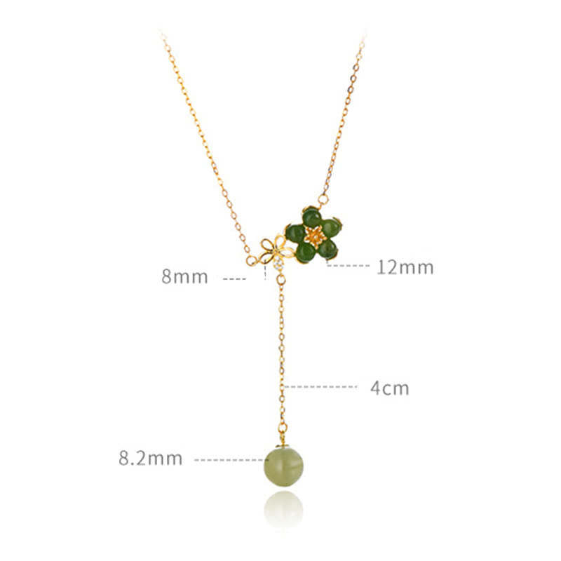 925 Sterling Silver Hetian Cyan Jade Plum Flower Blossom Design Luck Necklace Pendant