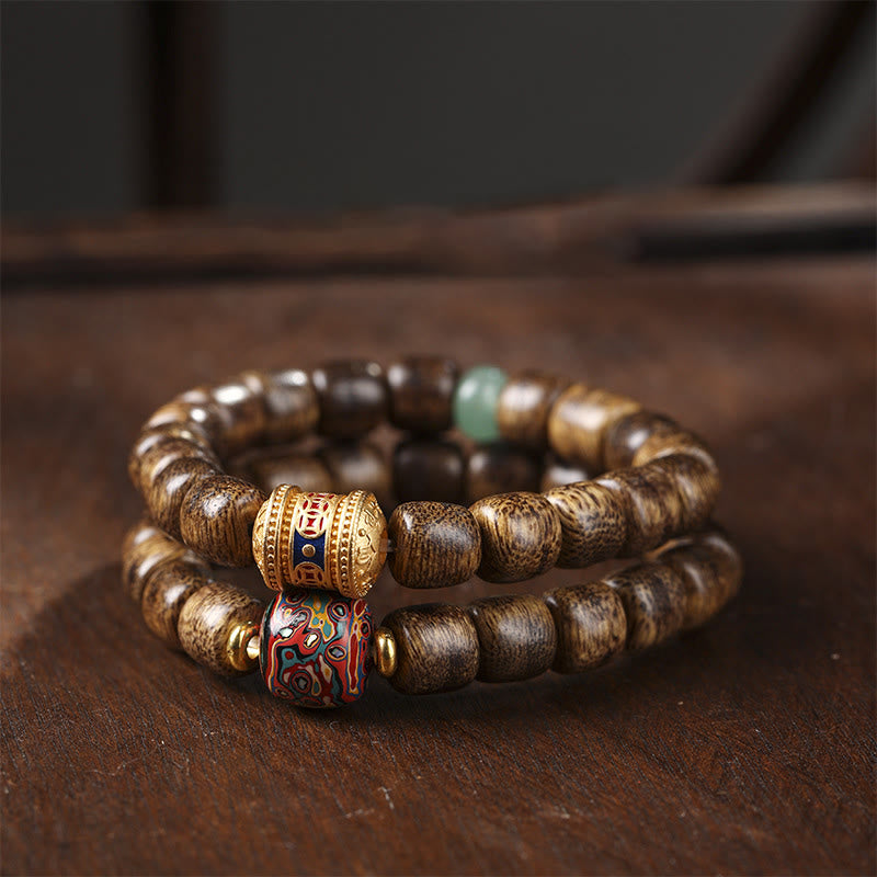 Agarwood Copper Coin Auspicious Cloud Calm Bracelet