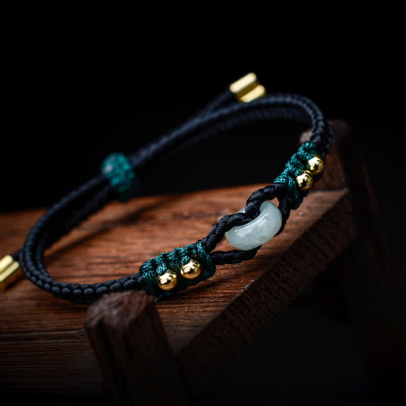 Round Peace Buckle Jade Abundance Wealth String Bracelet