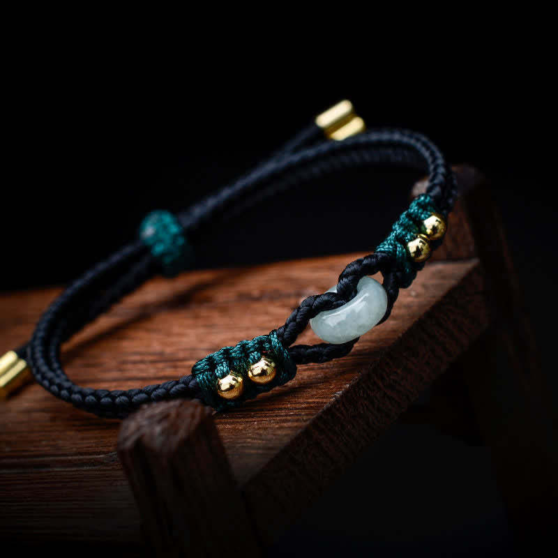 Round Peace Buckle Jade Abundance Wealth String Bracelet