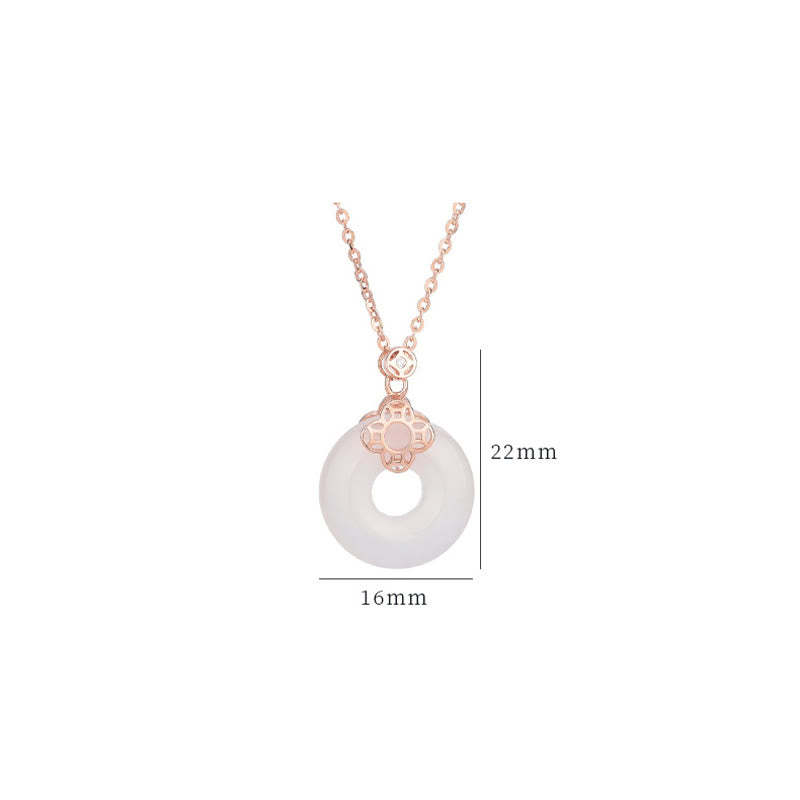 925 Sterling Silver Natural Hetian White Jade Chalcedony Coin Peace Buckle Luck Necklace Pendant
