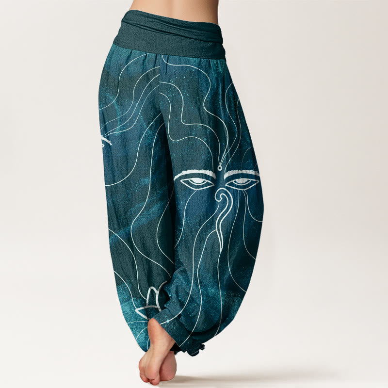 The Eye Of Nepal Vajra Lotus Pattern Women's Elastic Waist Harem Pants