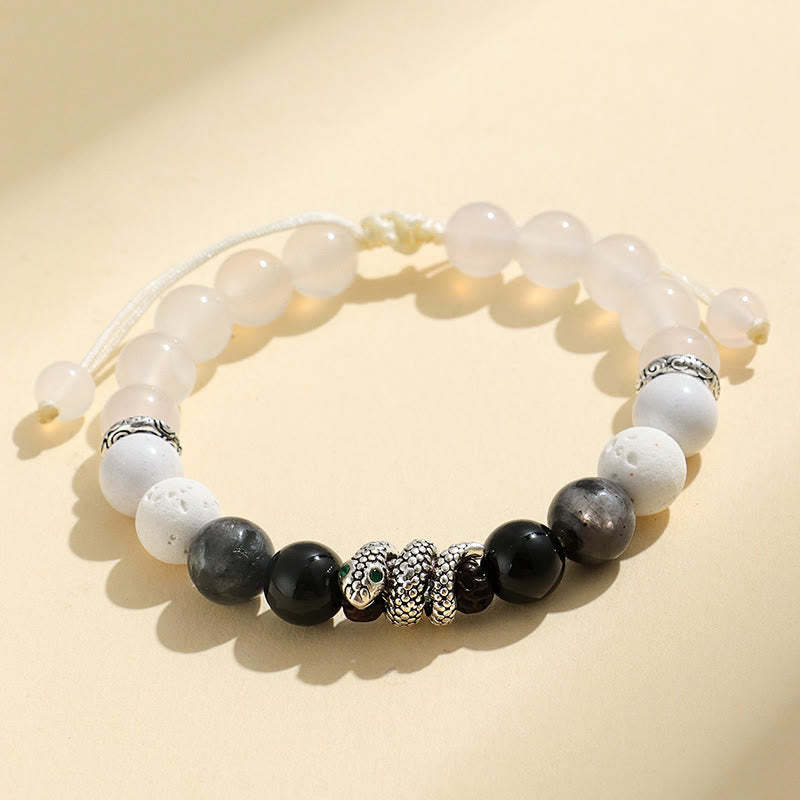 Black Onyx Black Glitter Stone White Agate White Turquoise Year Of The Snake Protection Bracelet