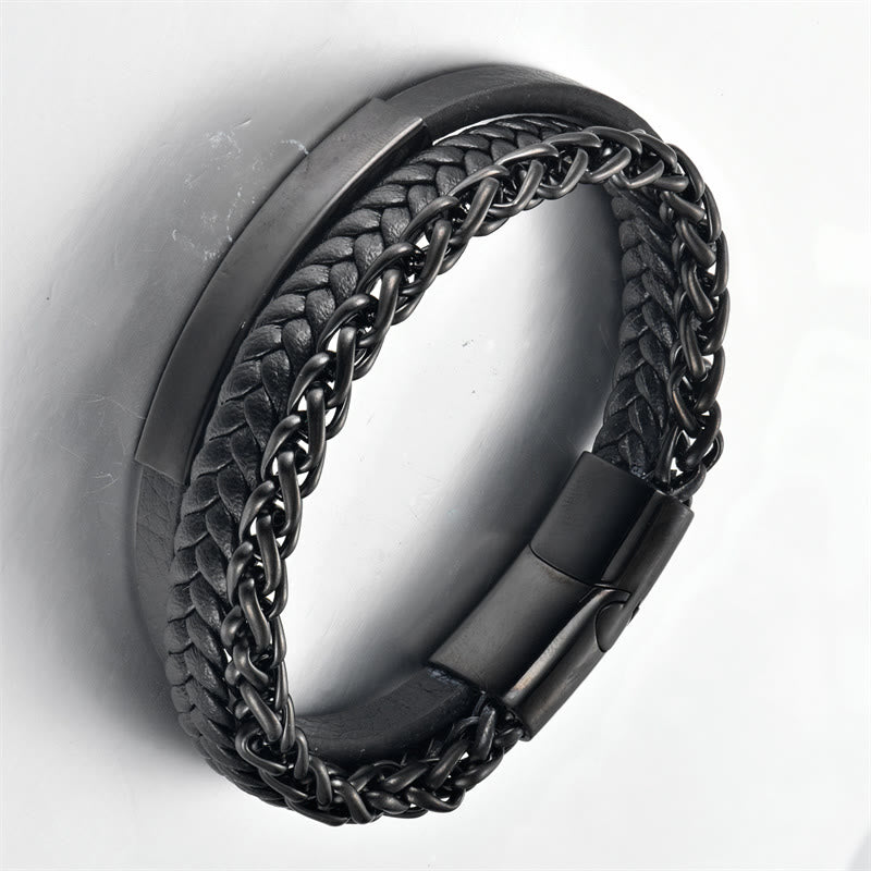 Multi-layered Titanium Steel Calm Leather Buckle Bracelet