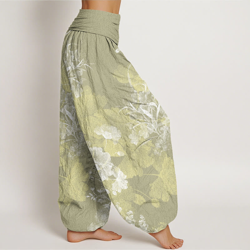 Flowers Lush Leaves Pattern Women's Elastic Waist Harem Pants