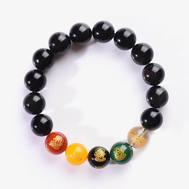 Gold Sheen Obsidian Rainbow Obsidian Black Obsidian Five Directions Gods of Wealth Bracelet