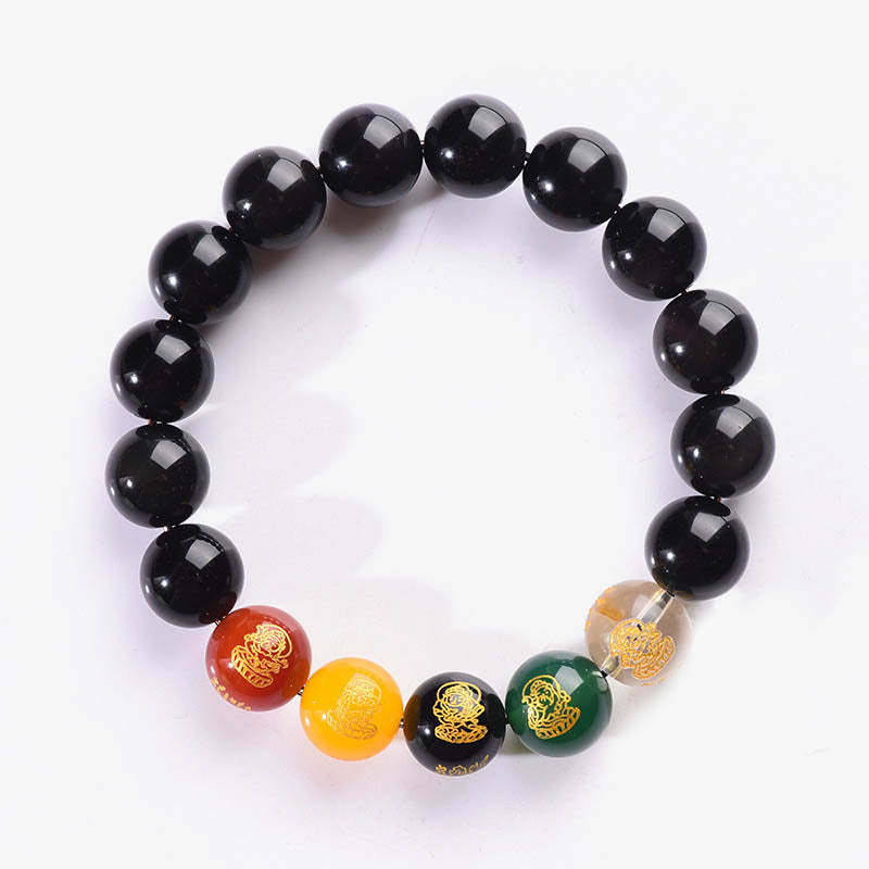 Gold Sheen Obsidian Rainbow Obsidian Black Obsidian Five Directions Gods of Wealth Bracelet