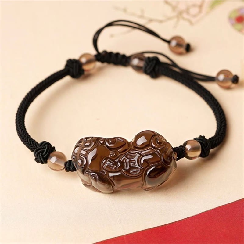 Natural Obsidian Amethyst Citrine PiXiu Cooper Coin Wealth Bracelet