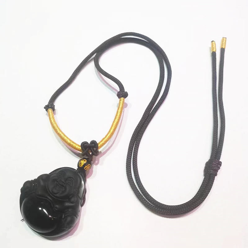 Natural Black Obsidian Ice Obsidian Laughing mystic zen Purification Necklace Pendant