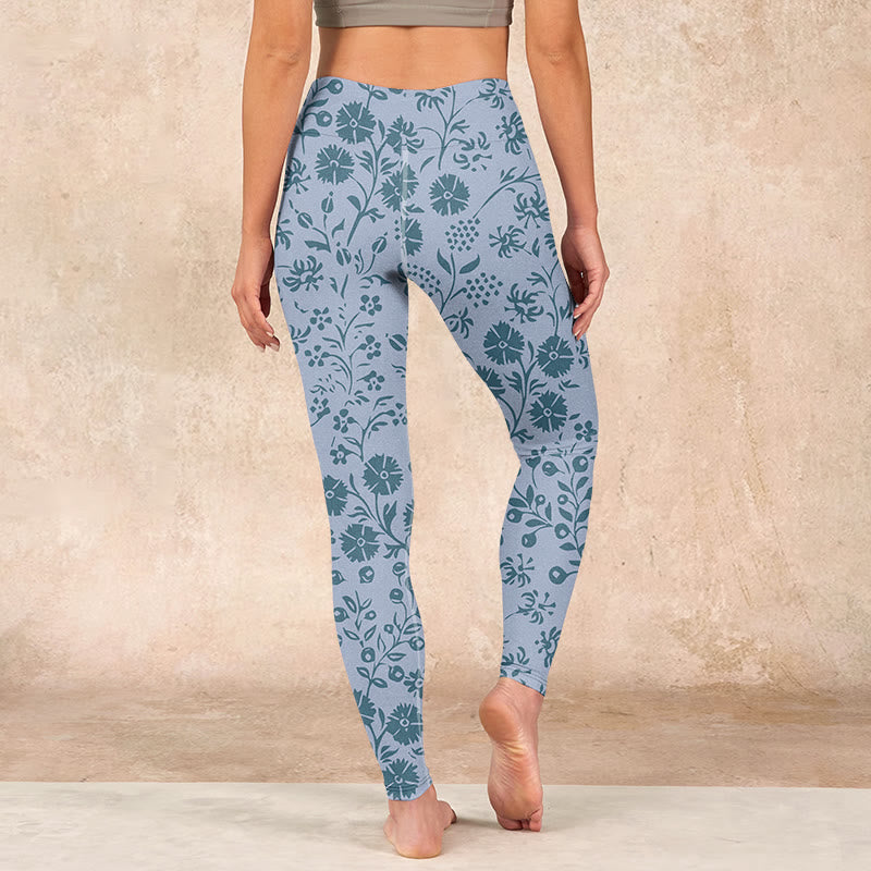 Lush Flowers Plants Print Gym Leggings Women's Yoga Pants