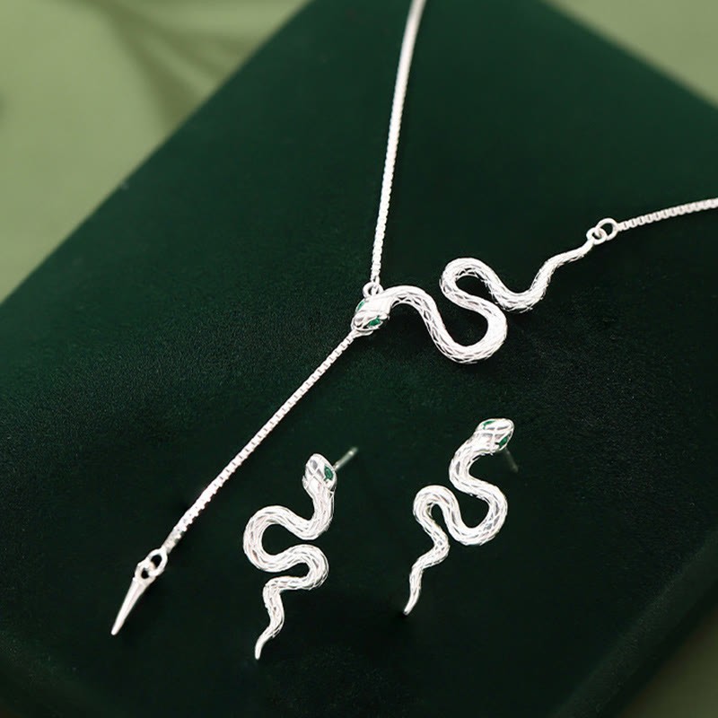 925 Sterling Silver Year of the Snake Balance Necklace Pendant Earrings Set