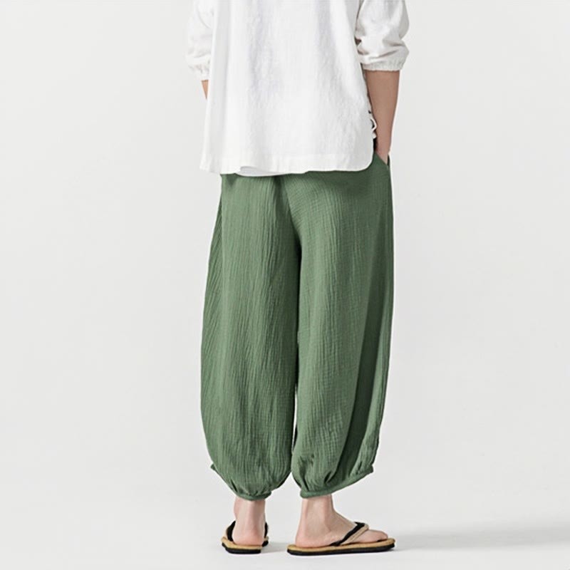 Soft Solid Color Drawstring Cotton Men's Pants With Pockets