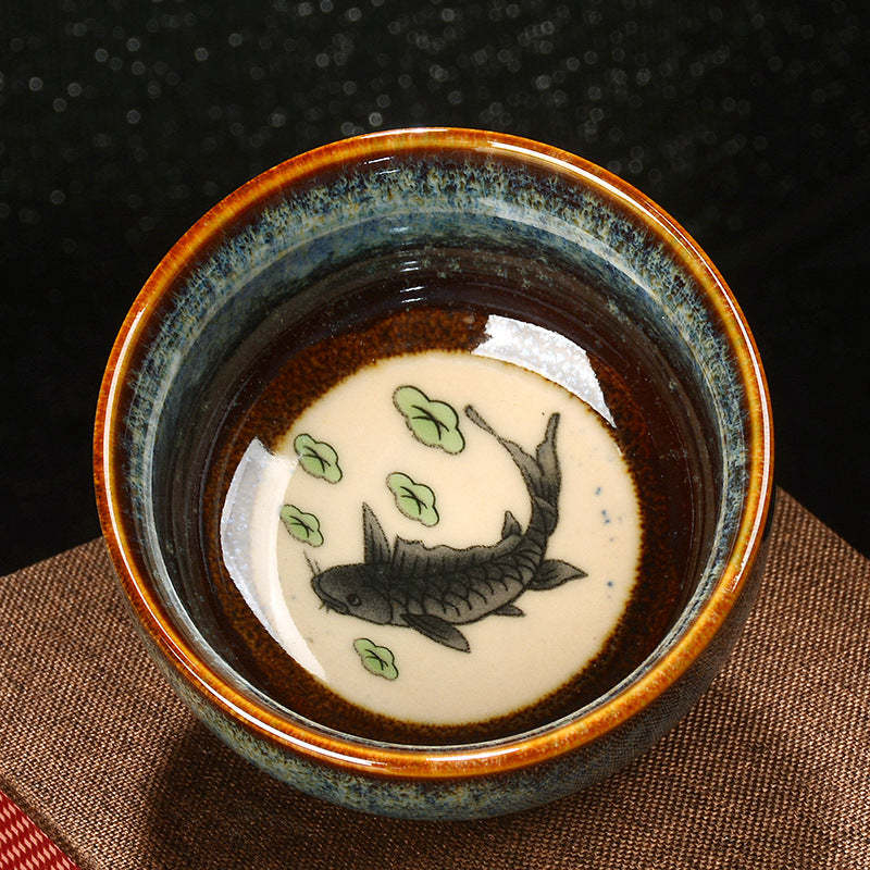 Lotus Dragon Phoenix Koi Fish Chinese Jianzhan Ceramic Teacup Kung Fu Tea Cup 110ml