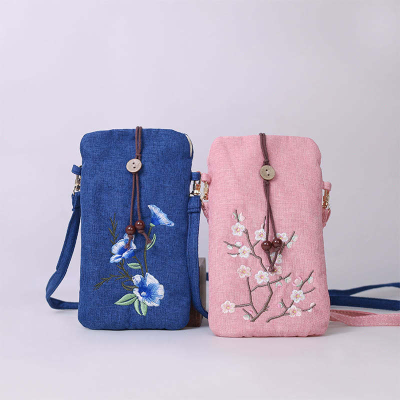 Small Embroidered Flowers Crossbody Bag Shoulder Bag Cellphone Bag 11*20cm