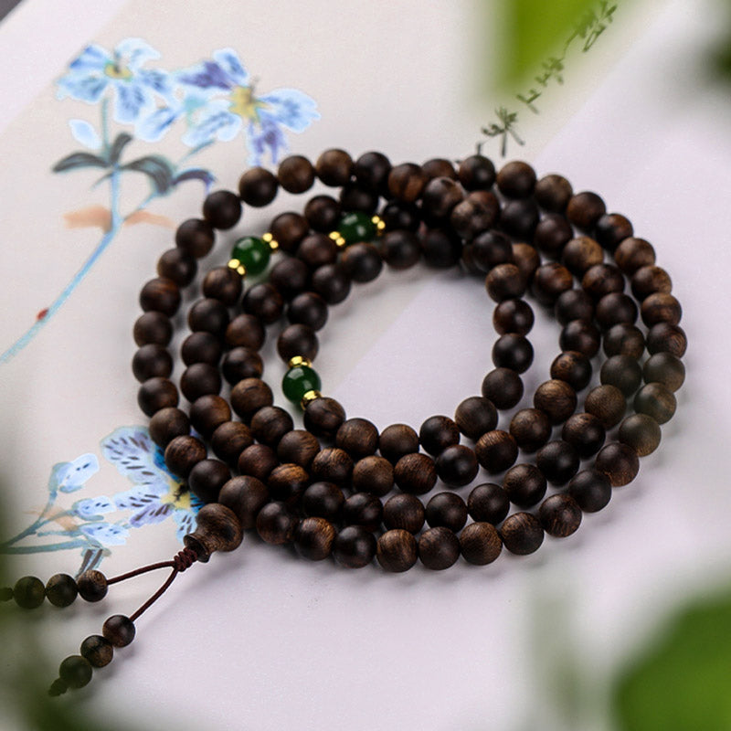108 Mala Beads Indonesia Tarakan Rare Agarwood Cyan Jade Ward Off Evil Spirits Bracelet