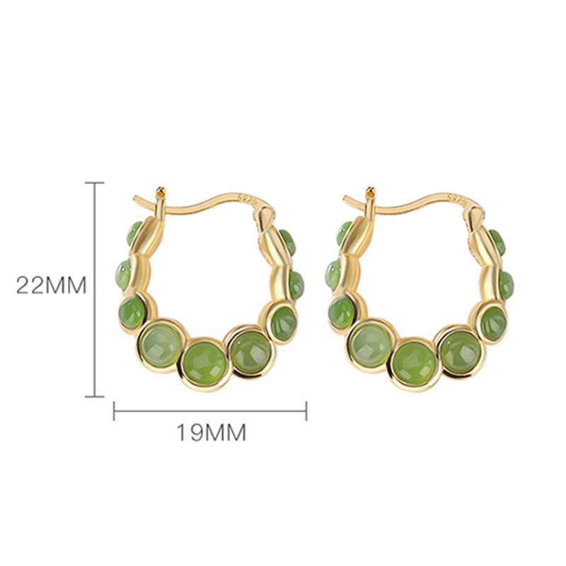 925 Sterling Silver Plated Gold Hetian Cyan Jade Pea Ear Clip Prosperity Earrings