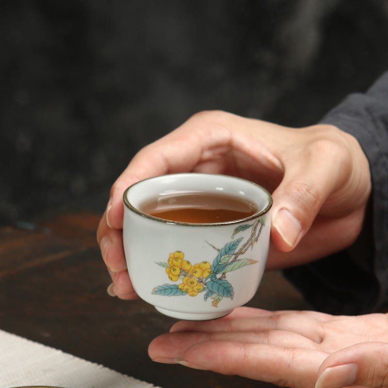 Loquat Lychee Snow Scenery Landscape Grape Apple Ceramic Teacup Kung Fu Tea Cup