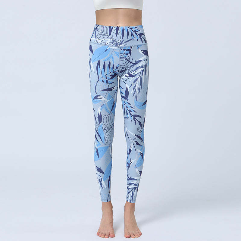 Flowers Leaves Print Sports Fitness Yoga High Waist Leggings Women's Yoga Pants