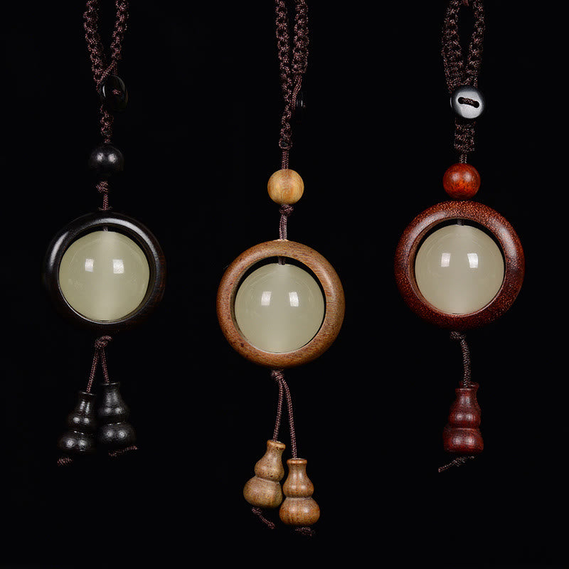 Red Sandalwood Ebony Wood Green Sandalwood Luminous Lucky Bead Gourd Peace Key Chain