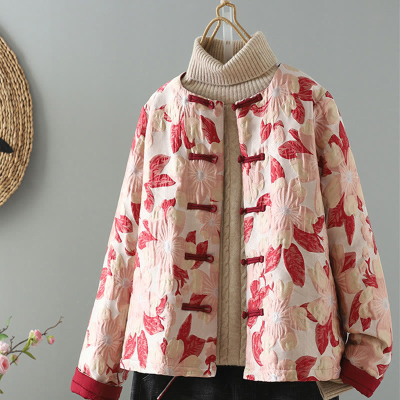 Casual Embroidery Frog-button Turtleneck Cotton Linen Women's Jacket Shirts Clothing