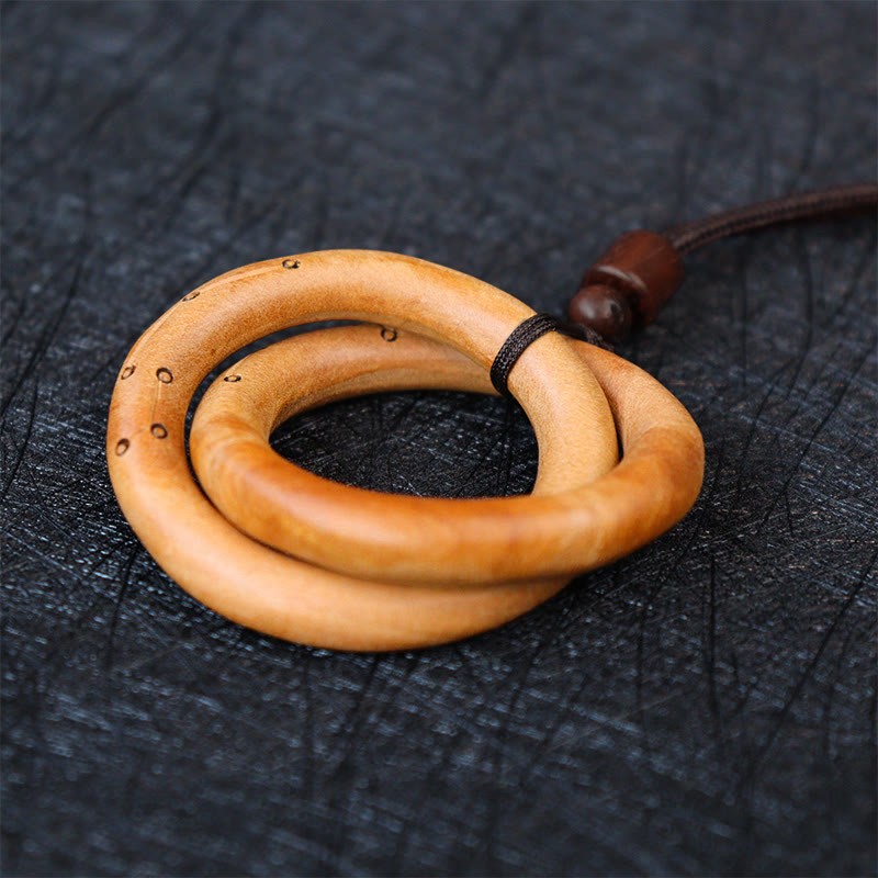 Jujube Wood Taoist Yin Yang Ring Qiankun Circle Luck Ward Off Evil Spirits Necklace Pendant