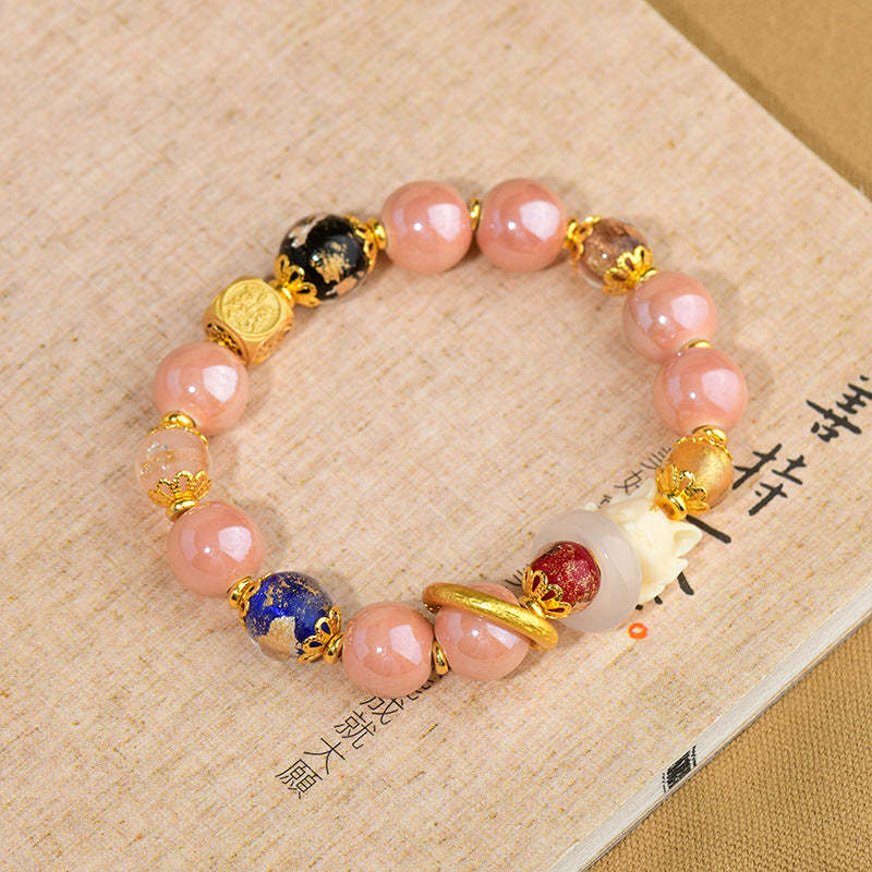 Tibetan Incense Ash Liuli Glass Bead Luck Protection Nine-Tailed Fox Bracelet