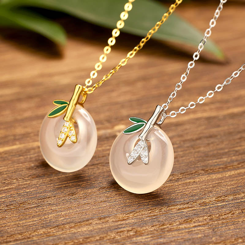 925 Sterling Silver Natural Chalcedony Bamboo Leaf Peace Buckle Positive Necklace Pendant (Extra 30% Off | USE CODE: FS30)